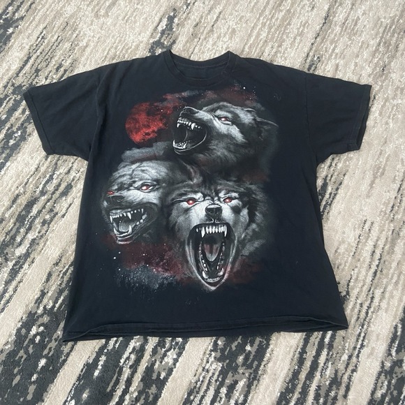 Gildan Other - Y2K Gildan Blood Moon‎ Wolfpack Black Horror 3 Wolf Nature  T Shirt Size XL
